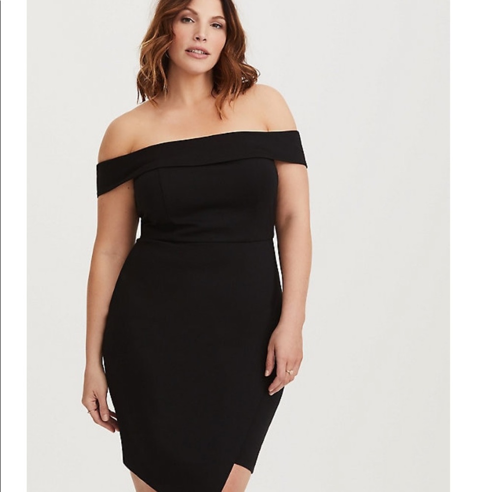 Asymmetrical dress, black, off the shoulder